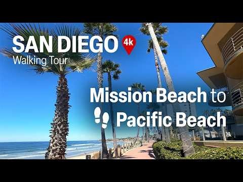 San Diego Mission Beach to Pacific Beach Walk in 4K | Belmont Park, Crystal Pier, and Boardwalk