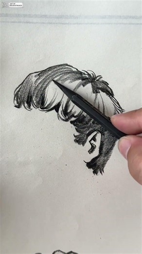 Draw Realistic Hair in 10 Seconds: Charcoal Sketching Trick ✍️ #satisfyingart