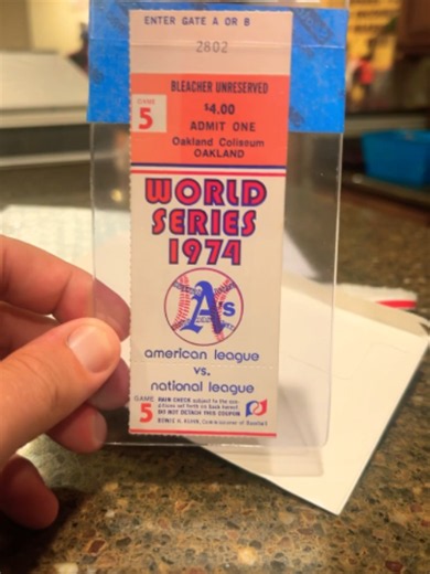 1975 World Series game 5 ticket stub. Clinching ticket with Rollie Fingers as MVP. #rolliefingers #worldseriesMVP #worldseries #fingers #oaklandathletics #A's #1975