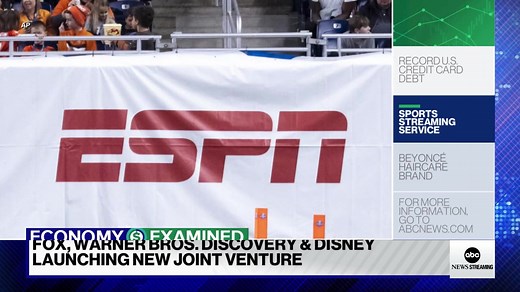 ESPN, Fox and Warner Bros. to launch new joint sports streaming platform. Business Reporter Alexis Christoforous: "Experts say this one stop sports app should simplify things for sports fans who are now dealing with rising costs by subscribing to multiple streaming services." | ABC News Live