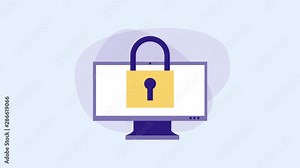 computer desktop with padlock security Stock Video