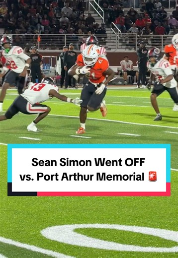 Sean Simon 340 Yards vs Port Arthur Memorial — 31 Carries, 4 TDs