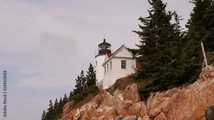 Bass Harbor Head Lighthouse in Acadia National Park in Maine, USA. Medium shot.