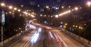 Night timelapse of traffic in Warsaw