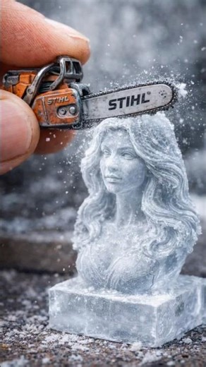 Mini Chainsaw Touching Ice Sculpture ❄️