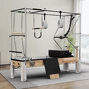 PAETA Pilates Reformer, Wooden Reformer Pilates Machine with Cadillac Trapeze Table, Pilates Equipment for Home Workout and Studio, Includes Sitting Box, Jumpboard