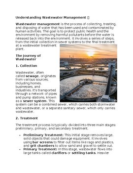 Wastewater Management Environmental Science Worksheet for SubPlan & Homework