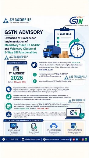 📢 E-Way Bill Update: GSTN Extends Compliance Deadline to 1 August 2026 🚛