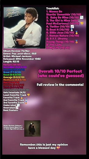 Michael Jackson - Thriller Album Review #thriller #michaeljackson #pop #album #review #shorts