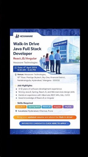 Hexaware Technologies is conducting a Walk-In Drive for experienced Java Full Stack Developers! 🚀