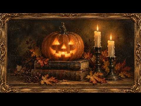 Vintage Halloween Frame TV Art | Jack O'Lantern Candles & Books Screensaver | 6 Hours No Sound