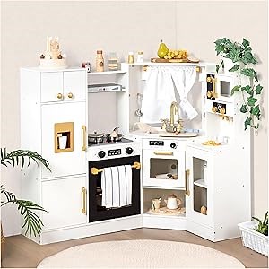 Large Wooden Play Kitchen for Kids – Corner Kitchen Playset with Realistic Pretend Cooking Lights, Sounds, and 8+ Accessories, Ideal Gifts for Kids Ages 3 and Up, Kitchen Playsets - Amazon Canada