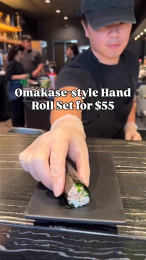 OC Food | Christine☀️ on Instagram: "Elevated, chef-to-table hand roll experience with top-tier ingredients for $55! @rolhandroll is an omakase-style hand roll bar in OC where chefs prepare your food right before your eyes for peak crispness and freshness! Your hand rolls are made-to-order and served to you one at a time and it’s recommended to enjoy your handroll within 10-15 seconds so the nori stays crispy and the rice is still warm! 🍣They’re currently offering a $55 High Roller Set, which s