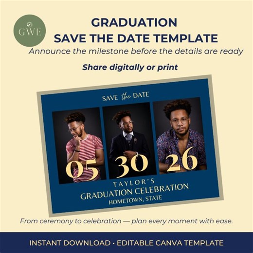Graduation Save the Date Customizeable | Grad Celebration Canva Template | Printable Graduation Announcement - Etsy