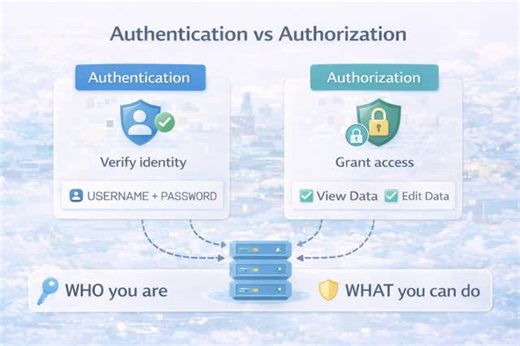 Subhodeep | Student Life & Code on Instagram: "Authentication = Who are you? 🔐 Authorization = What can you access? 🚪 Simple but very important difference! Hashtags: #authentication #authorization #websecurity #programming #developers Keywords: [authentication vs authorization, web security basics, login vs access, backend concepts, cybersecurity basics, programming fundamentals]"