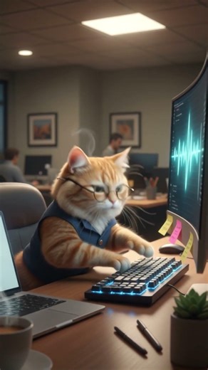 Cat working on computer #cats #funnycats #aicat #aicats #catshorts