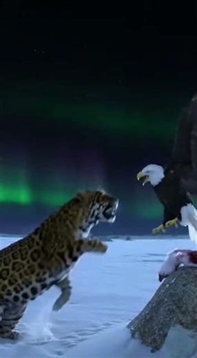 Epic Jaguar vs Bald Eagle Fight to the Death in Arctic Night! 🐆🦅 Who Wins