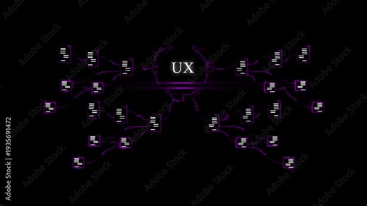 Abstract futuristic network with glowing nodes and U X interface on dark background UX interface digital connections