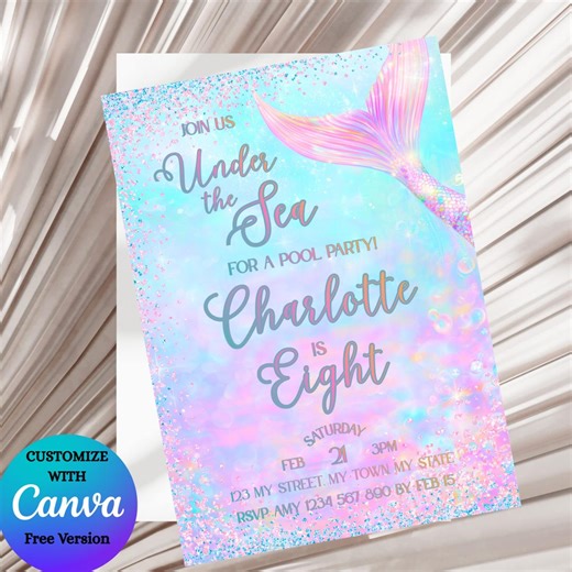 Mermaid Pool Party Invitation – Glittering Under the Sea Birthday Invite (digital Download) - Etsy