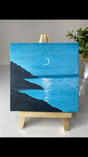 Day 6/30: Moonlight Ocean Painting 🌙 Easy Acrylic Seascape Tutorial #shorts