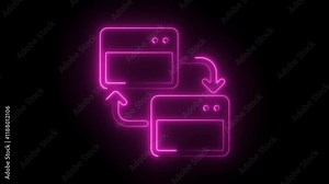 Glowing Neon Cross-Platform Icon Animation on Black Background, HD Motion Graphic Representing Multi-Device Connectivity and Compatibility
