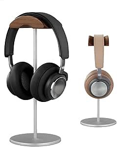 Micool Headphone Stand, Aluminum & Wood Holder with Heavy Stable Base, Universal Gaming Headset Stand for Desk, Compatible with All Over-Ear Headphones
