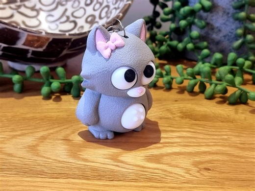 Tummy Purrs Cat – Interactive Fidget Cat Keyring & Bag Charm – Cute 3D Printed Gift UK - Etsy UK