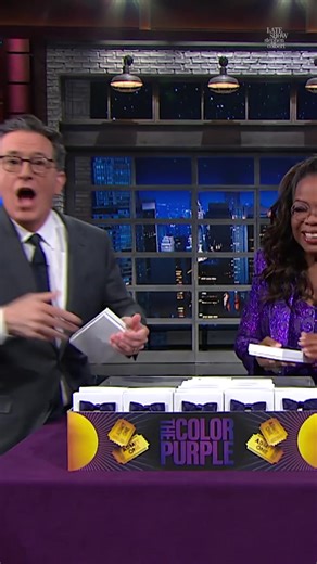 Had some time today to welcome The Late Show with Stephen Colbert back to his first show…and by that I mean give his audience a Purple surprise! The Color Purple is in theaters starting this Christmas 💜💜💜 | Oprah Winfrey