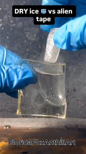 FloridaFox Anthill Art on Instagram: "DRY ice 🧊 vs alien tape #science #satisfying #experiment #asmr #dryice"