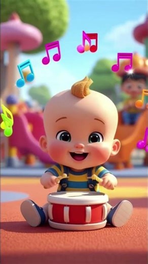 Cute Baby Playing Drum | Dum Dum Nursery Rhyme | Kids Fun 3D Cartoon Animation