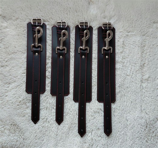 Bondage Black Leather Ankle and Wrist Restraint Cuffs Binding BDSM Fetish Play Red Thread Trigger Hook Cuffs - Etsy
