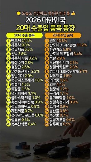 2026 대한민국 20대 수출입 품목 동향 #한국경제 #수출 #수입