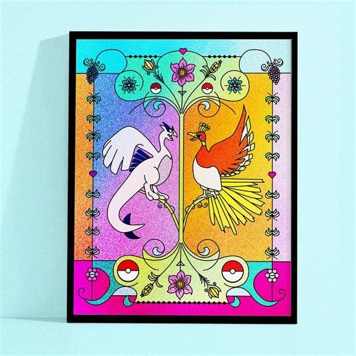 Art Deco Lugia and Ho-oh Legendary Pocket Monsters - Etsy