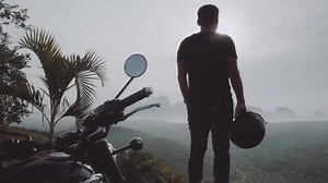 Free Motorcycle Rider Back View Cool Traveler Standing Front His