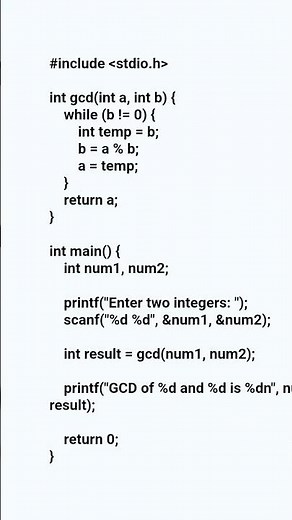 Function to Calculate GCD/HCF (Euclidean Algorithm)