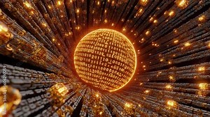 Data Sphere: Explore the essence of digital intricacy, where streams of binary code coalesce to form a radiant sphere, encapsulating the core of technological innovation.
