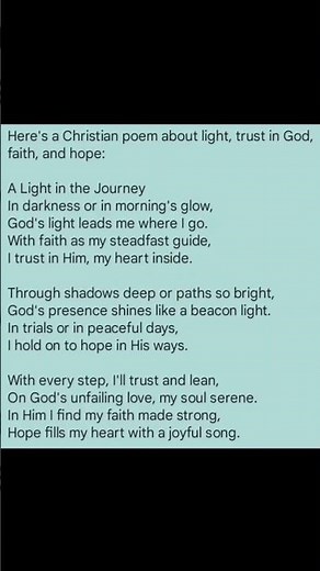 Here's a Christian poem about light, trust in God, faith, and hope: