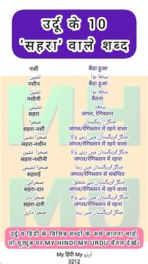 Urdu dictionary 3212 | Nasheen | Nashini | Sahra | Sahraai | Sahra daar | Sahraadaari | MHMU