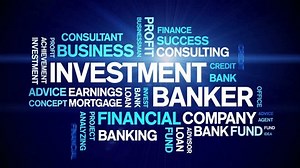 4k Investment Banker Animated Tag Word Cloud,Text Design Animation typography seamless loop.