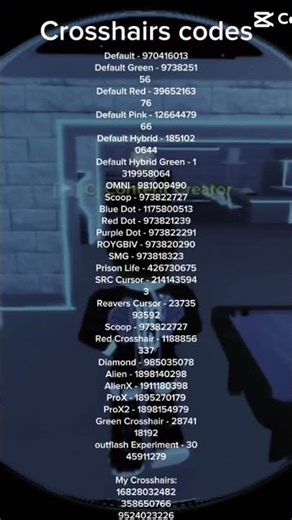 Street life Crosshair Codes #roblox #codes #robloxcodes #carti #musicid