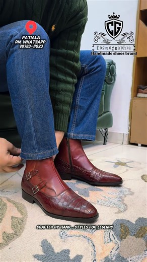 @cosmographia.patiala on Instagram: "🔸 COSMOGRAPHIA 🔸 HANDMADE SHOES BRAND 🔸 CHELSEA BOOT WITH SIDE HOOKS AND CROCO PATTERN 🔸 REAL LEATHER SOLE AND UPPER 🔸 CUSHION INSOLE 🔸 ALL SIZES ARE AVAILABLE SIZE 6 to 10 🔸 LOCATION - URBAN ESTATE PHASE-2 PATIALA 🔸 WHATSAPP FOR ANY QUERY OR ORDERS ☎️98783-11023 🔸 WORLDWIDE SHIPPING 🚚✈️ #réel #viralreels #shoe #shoes #handmadeshoes handmadewithlovetrending viral"