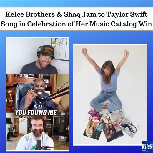SWIFTIE CELEBRATION! #TravisKelce made his first public comments about girlfriend #TaylorSwift buying her music catalog, and fortunately for us, it came on the heels of a "Trouble" jam session, courtesy of #Shaq on the #NewHeightsPodcast 👇 So fun! 👏🏽👏🏽 #ViralVideo | The Daily Buzz