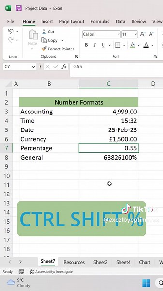 Dropping a few number format shortcuts! 🔢 #excel_learning #workhacks #spreadsheets #Excel #exceltips #exceltricks