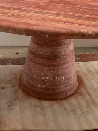Satisfying Marble Polishing | Red Travertine Round Table Top Factory Process