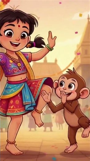 Cute Cartoon Girl & Monkey Dance 💃🐒 | Funny Kaavaalaa Dance Shorts