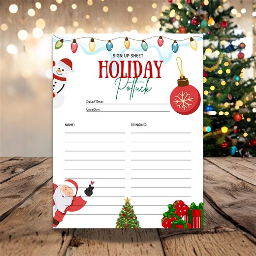 Holiday Potluck Sign up Sheet Printable • Winter Party Food Sign-up PDF • Festive Potluck Organizer • Holiday Gathering Planner - Etsy