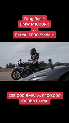 We’re back drag racing the Carwow guys, this time it’s the BMW M1000RR vs Ferrari SF90. @bmwmotorrad @carwow #dragrace #bikevscar #carwow #bmw #ferrari #sf90stradale #m1000rr #motorbike #motorcycles