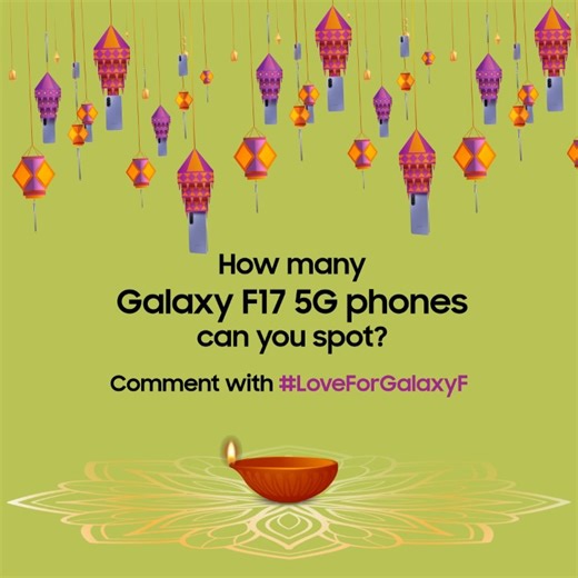 Diwali gets brighter with decorations and the new #GalaxyF17 5G in Violet Pop. Tell us in the comments how many you can spot, with #LoveForGalaxyF. Happy Diwali! #Fseries #Samsung | Samsung