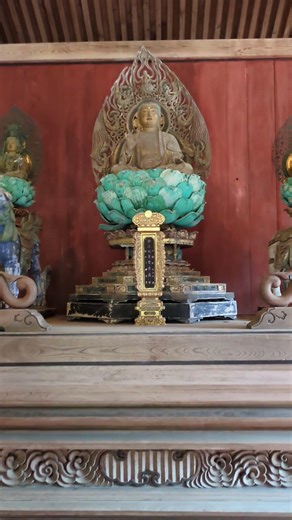 山南町慧日寺（えにちじ）釈迦３像の天井には雲竜が見下ろしている仏殿からつながる回廊先に見事なかやぶきの本殿が見えます、青紅葉見学に5/3（日）伺いました。