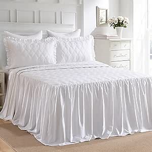 Amazon.com: DDUOXIN Ruffle Skirt Bedspread Coverlet Sets Farmhouse King Bedspreads Vintage Chic Bed Spreads with 2 Pillow Shams, White : Home & Kitchen